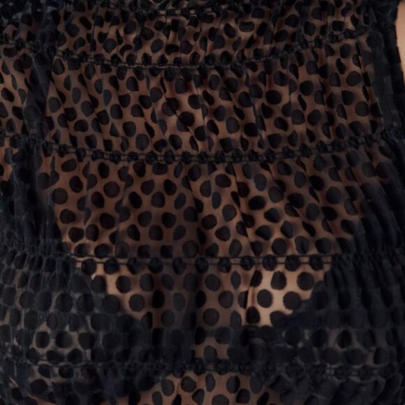 Maeve Anthropologie Smocked High-Neck Tiered Tank Black Sheer Polka Dot 3X NWT - Picture 5 of 7